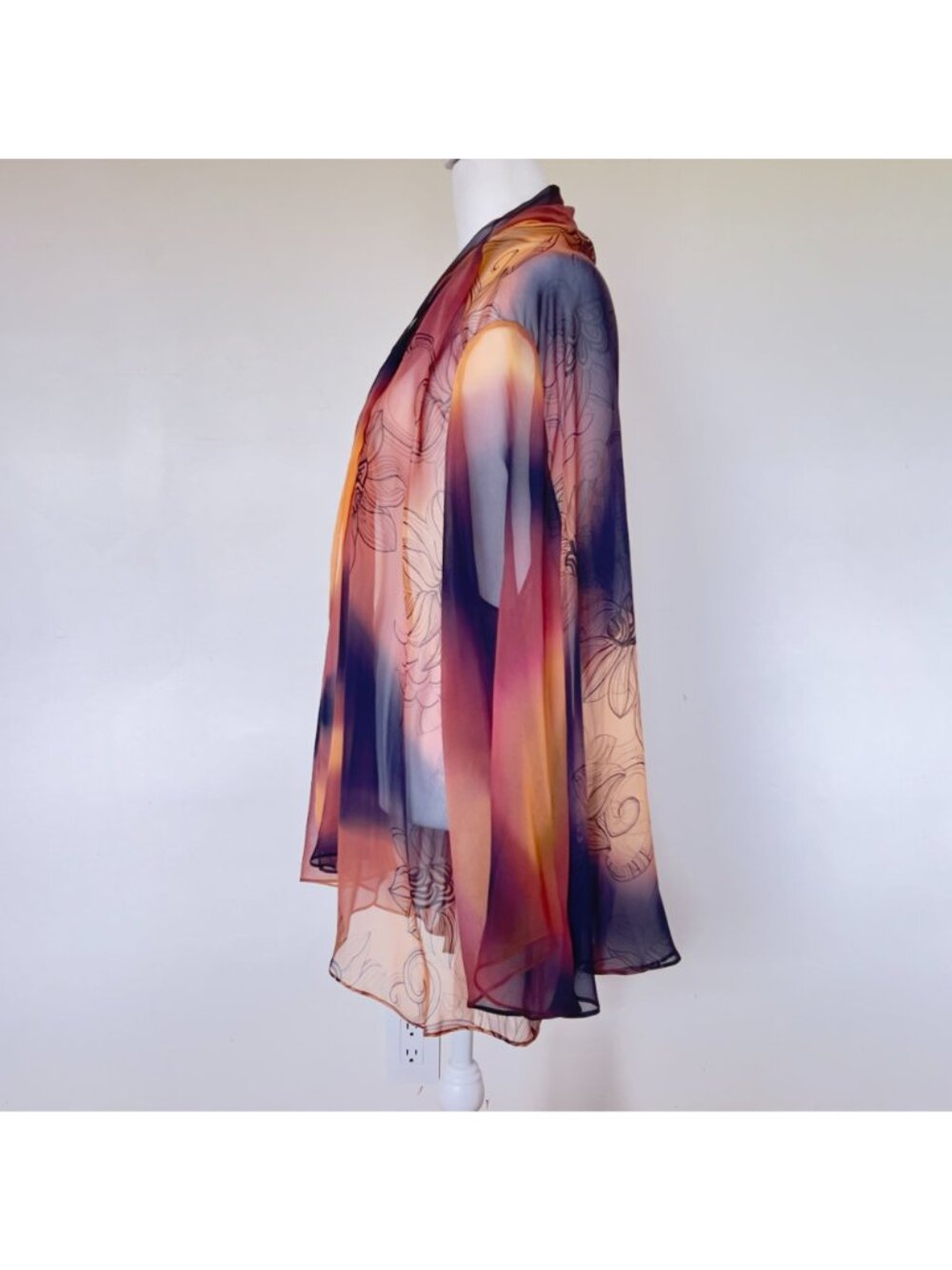 Harari Silk Sheer Kimono Duster Floral Ombré Whimsigoth Witchy Dark Romantic OS - Picture 3 of 5